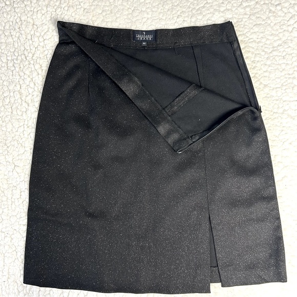 Trussardi Jeans Women's Black Metallic Sparkle Made In Italy Party Skirt Size 44 - Picture 3 of 5